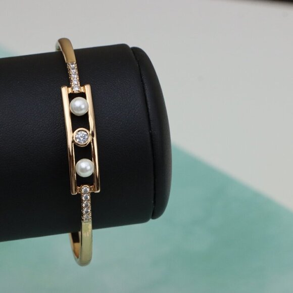 Elegant Rose Gold Bangle with Pearl & CZ Accents, XPBL0450 - Picture 8 of 12